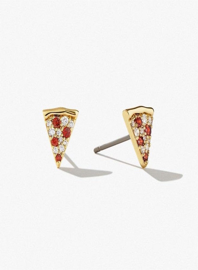 Cykdohy Dainty Pizza Small Stud Earrings for Women Sparkly Red Simulated Cubic Zirconia Funny Cute Food Triangle Cheese Lovely Tiny Mini Cartilage Earring Jewelry Daughter BFF - Image 2